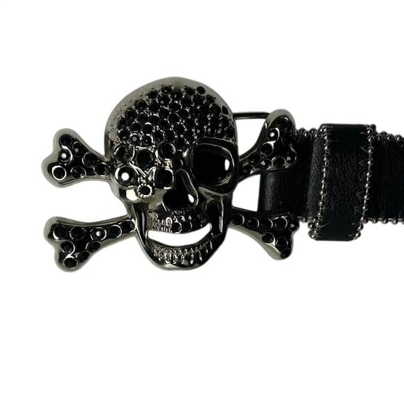 Pirate Belt Silver Rhinestone Skull Black Leather Glam Rock Goth Y2K Punk Grunge main image 15
